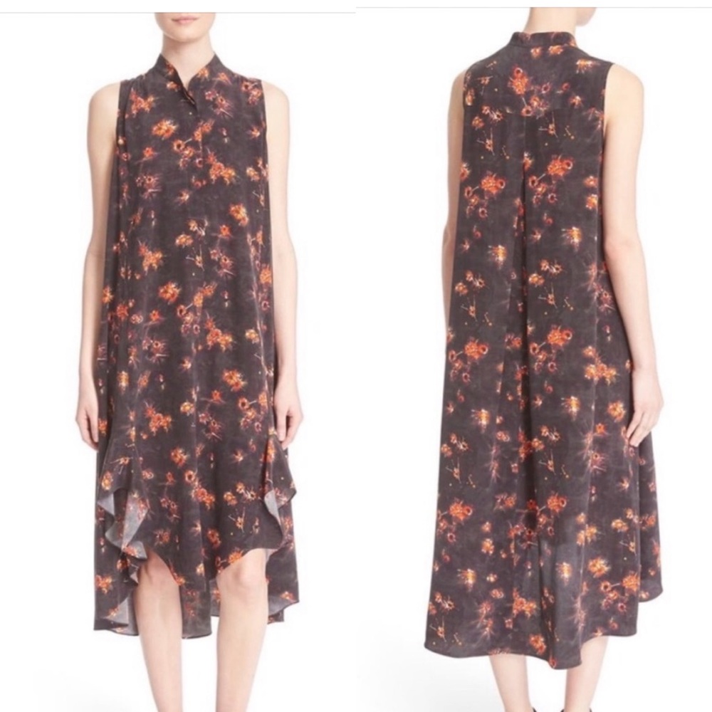 Foundrae silk shirt button down sleeveless dress